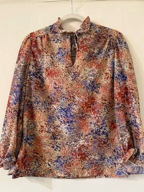 Vintage Women's Multi-Color Printed Blouse with Tie Neck